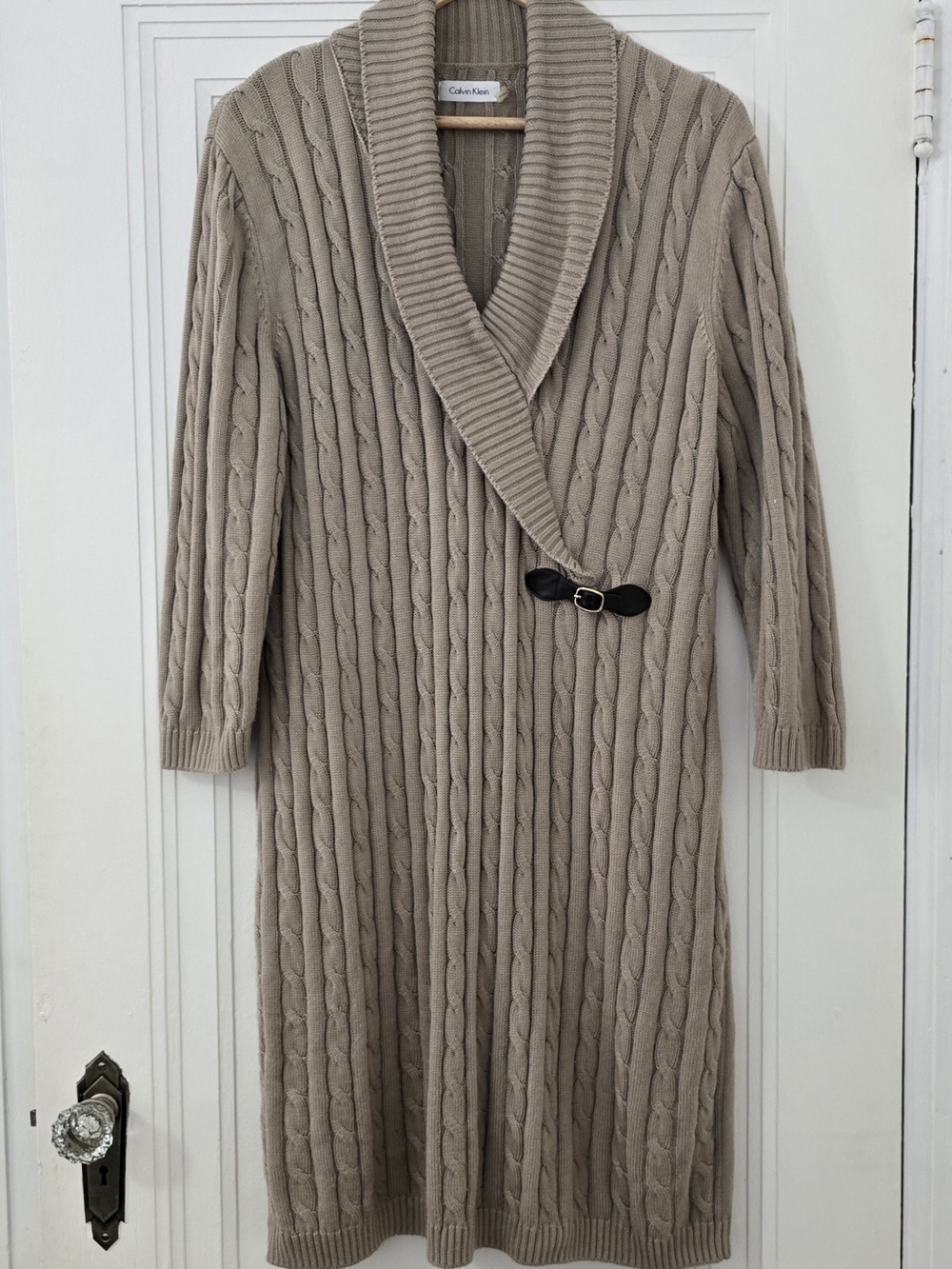 Calvin Klein Taupe Cable-Knit Shawl Collar Sweater Dress, Size Xl, Worn Once